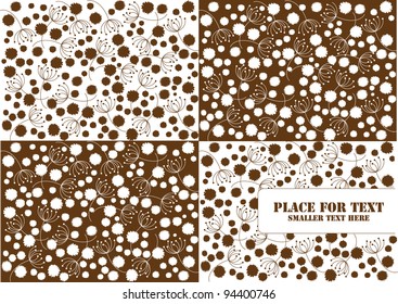 abstract floral vector background with white and brown flower silhouettes and place for your text