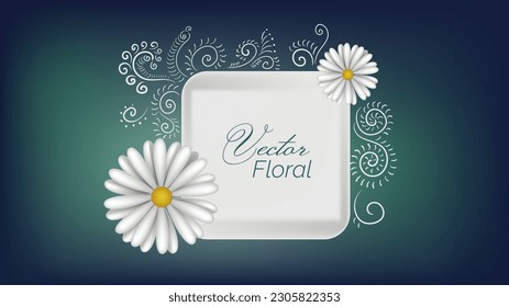abstract floral vector bg white daisy flowers spring nature background