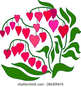 Abstract floral vector - bleeding heart. Pink on white. Backgrounds & textures shop.