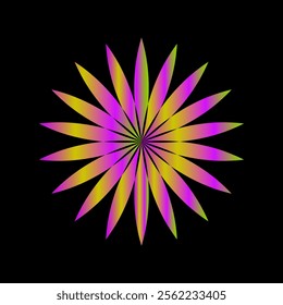 Abstract floral vector design with pink and purple blossoms on a decorative black background featuring fireworks and bright star-like patterns
