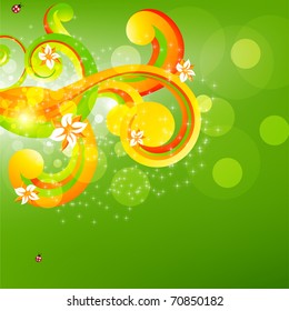 Abstract floral vector element for design. With flowers and ladybird.