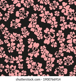 Abstract floral vector elements seamless pattern with black background.
