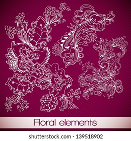 abstract floral vector elements for your design works. easy to edit and full of harmony.Set of  ornaments with floral elements for invitation, congratulation and greeting card