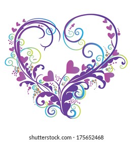 Abstract floral vector heart love with butterfly.