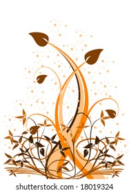 Ilustración vectorial floral abstracta con una planta naranja grande sobre un fondo blanco con manchas de efecto de grifo