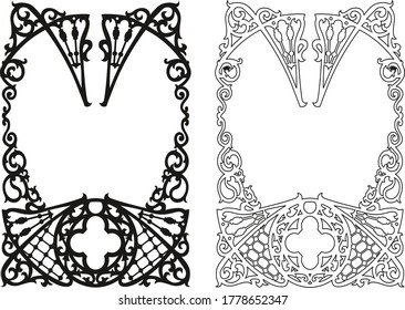 Abstract floral vector illustration frame. Borders in the black color design elements on white background. With place for text or image.