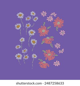 Abstract floral vector illustration isolated on violet background