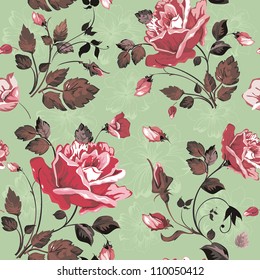 Abstract floral vector illustration seamless. Elegant pattern with rose flowers.