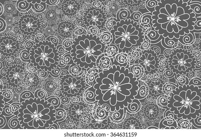 Abstract floral vector lacy seamless pattern with many figured flowers 