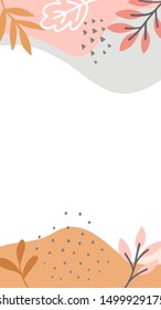 Abstract floral vector modern stories background. Hand-drawn leaves template.
