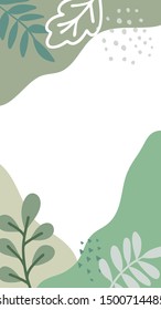 Abstract floral vector modern stories background. Hand-drawn leaves template.