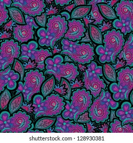 Abstract floral vector on black backround. Can be used for wallpaper, pattern fills, web page background,surface textures