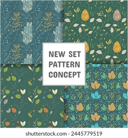 Abstract Floral vector pattern, seamless leaf set of patterns