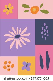 Abstract floral vector poster. Modern trendy flower art illustration. Hand drawn simple botanical design for postcard, cover. Flower market advertising template.
