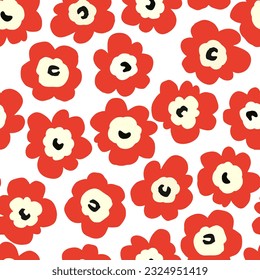 Abstract floral vector print, simple shapes, minimalism, red poppies