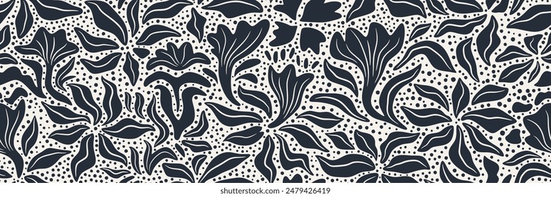 Abstractas Vector floral elegante patrón sin fisuras con estilo plano de flor y punto de hoja.  
