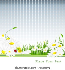 Abstract floral vector template with mosaic and chamomiles