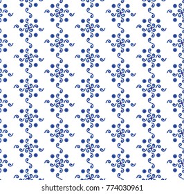 abstract floral vine blue and white water color ceramic pattern design vector, porcelain background