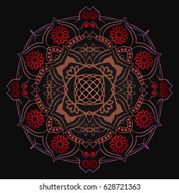 abstract floral vintage decor mandala of interlaced lines in a frame of dark brown color black background
