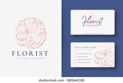 abstract floral vintage logo with butterfly and business card
