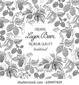 Abstract floral vintage poster with text and hand drawn beer hop herbal plants on white background vector illustration