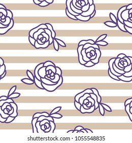 Abstract floral vintage seamless pattern. Roses hand drawing on a gold striped background. Vector illustration.