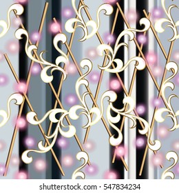 Abstract floral vintage seamless pattern background wallpaper with vintage abstract decorative flowers,leaves and vertical striped ornaments.Vector fabric pattern. Flowery illustration.