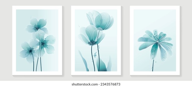 Resumen de la plantilla de arte de pared floral. Conjunto de decoración botánica de pared dibujada a mano con flores, hojas, flor silvestre. Diseño de textura colorida de color para papel pintado, banner, impresiones, interior, afiche.