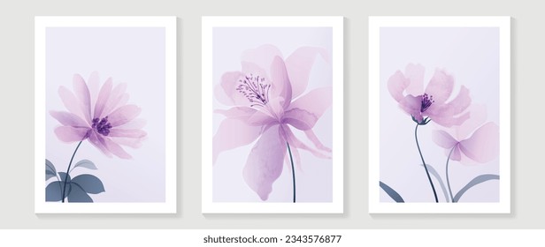 Resumen de la plantilla de arte de pared floral. Conjunto de decoración botánica de pared dibujada a mano con flores, hojas, flor silvestre. Diseño de textura colorida de color para papel pintado, banner, impresiones, interior, afiche.