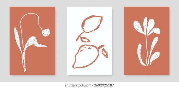 Abstract Floral Wall Art Template Set Hand Drawn Style. Floral Vector Background Minimalist Bohemian Line Art Style for Wall Art, Social Media, Banners, Posters, Cards, Prints. Not AI