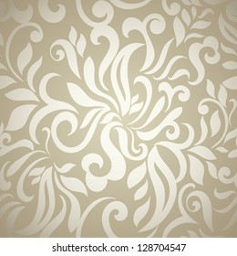 Abstract floral wallpaper, golden-beige light design