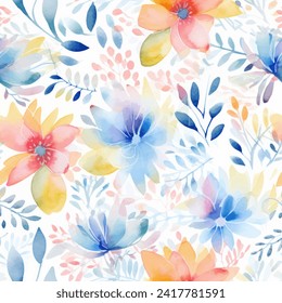 Abstract floral water color seamless pattern seamless pattern. Bright colors, painting on a light background for beauty products or other. Stock Vector