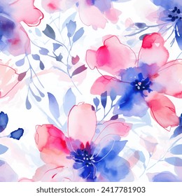 Abstract floral water color seamless pattern seamless pattern. Bright colors, painting on a light background for beauty products or other.