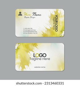Abstract floral  watercolor business card template design with texture and pattern, visiting card, name card, Print ready double sided clean fresh and modern corporate business card layout with mockup
