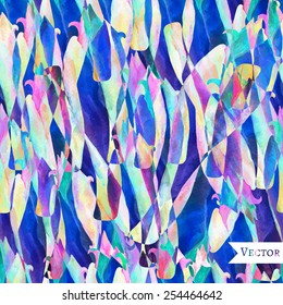 Abstract floral watercolor seamless background in cubism style. 