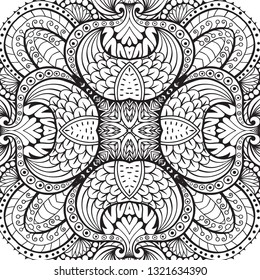 Abstract floral wavy background, symmetric ornament, can use for the design of carpet, neckerchief, shawl, pillow, cushion
