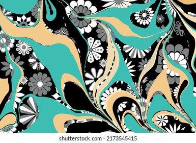 Abstract floral with wavy pattern. Vector Illustration.