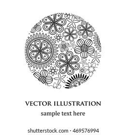 Abstract floral white and black round pattern