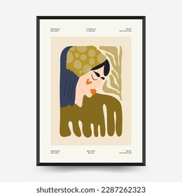 Abstract floral and women posters template. Modern trendy Matisse minimal style. Cute girl and fashion. Hand drawn design for wallpaper, wall decor, print, postcard, cover, template, banner. 