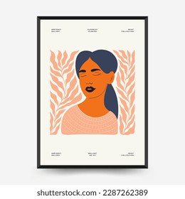 Abstract floral and women posters template. Modern trendy Matisse minimal style. Cute girl and fashion. Hand drawn design for wallpaper, wall decor, print, postcard, cover, template, banner. 
