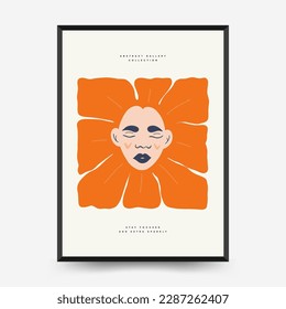 Abstract floral and women posters template. Modern trendy Matisse minimal style. Cute girl and fashion. Hand drawn design for wallpaper, wall decor, print, postcard, cover, template, banner. 