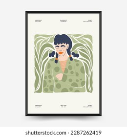 Abstract floral and women posters template. Modern trendy Matisse minimal style. Cute girl and fashion. Hand drawn design for wallpaper, wall decor, print, postcard, cover, template, banner. 