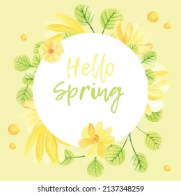 Abstract floral yellow and green spring summer frame or border abstract flowers