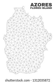 Abstract Flores Island of Azores map isolated on a white background. Triangular mesh model in black color of Flores Island of Azores map.