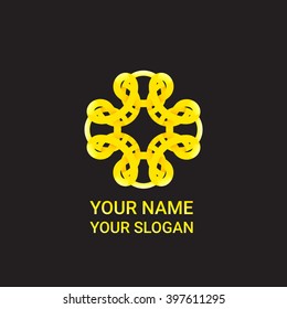 Abstract flourish circle logo in golden colors. Vector monogram, insignia or logotype for your graphic design.