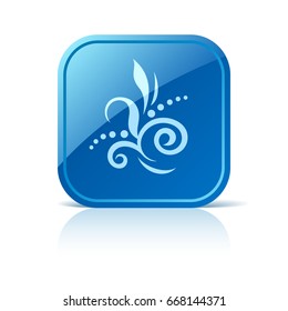 Abstract Flourish Icon On Blue Square Web Button