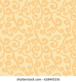 Abstract flourish seamless pattern. Gorgeous pale orange repeating background. Stylized branches floral vector pattern