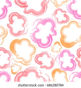 Abstract flourish seamless pattern with watercolor imitation simple flowers. Vector illustration