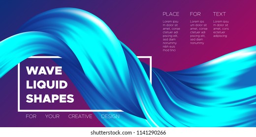 Abstract Flow Background. Wave Fluid Shapes in Blue Color. Trendy Vector Illustration EPS10 for Your Creative Design. Beautiful Interweaving. Flow Poster with Liquid for Business Presentation, Banner.