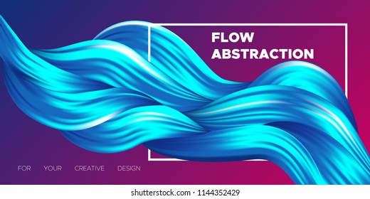 Abstract Flow Background. Wave Fluid Shapes in Blue Color. Trendy Vector Illustration EPS10 for Your Creative Design. Beautiful Interweaving. Flow Poster with Liquid for Business Presentation, Banner.
